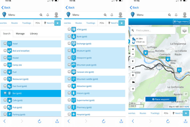 Selecting POI's - motorcycle ride route planner