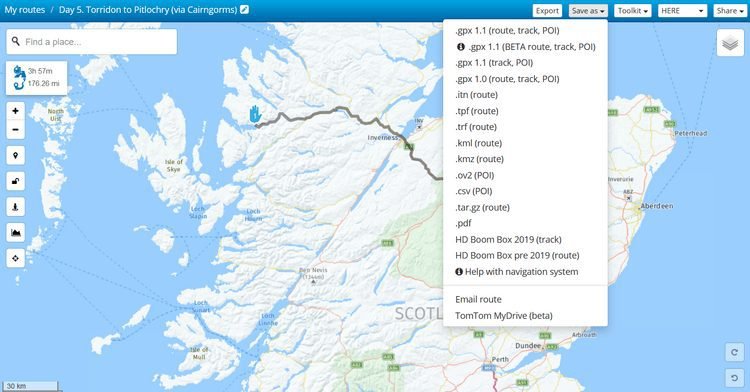 Saving formats - motorcycle ride route planner