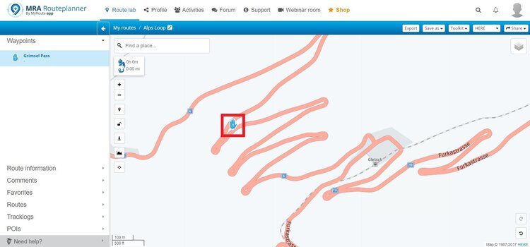 showing incorrect waypoint placement in myroute-app