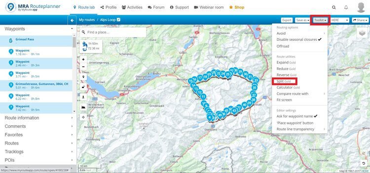 splitting route - motorcycle route planner