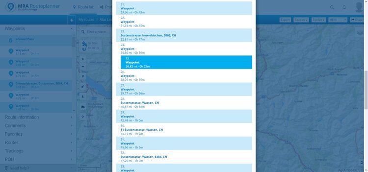 selecting waypoints to split on myroute-app