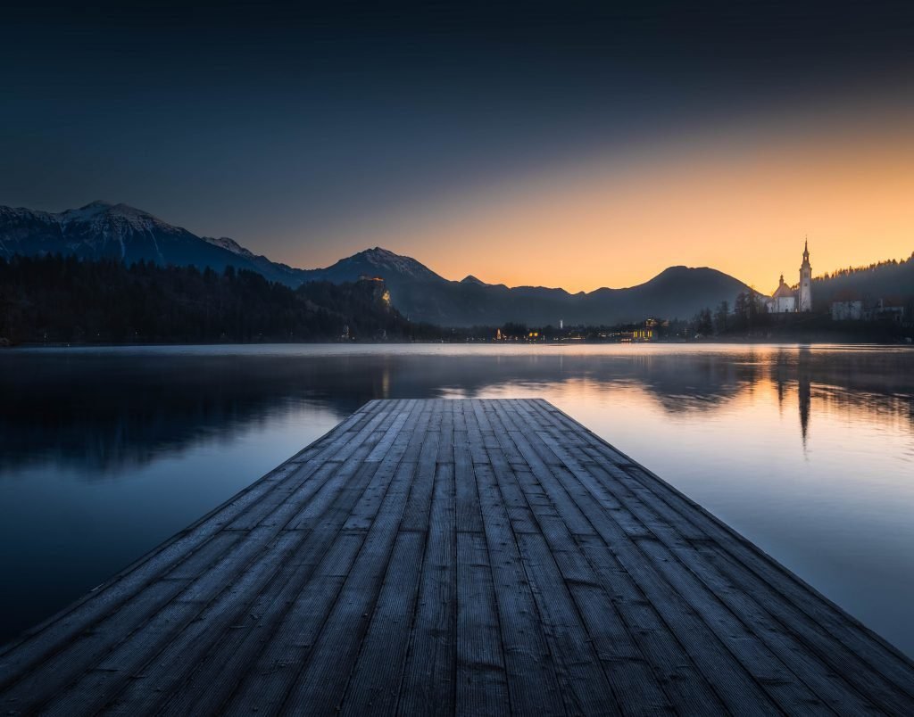 sunrise on lake bled, slovenia
