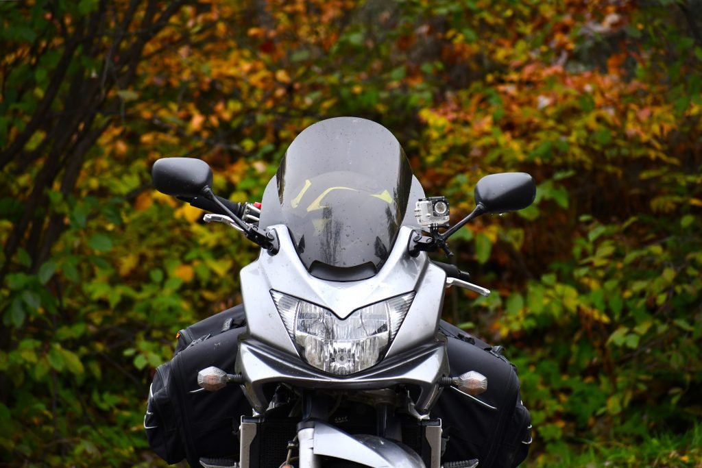 front shot motorbike with panniers