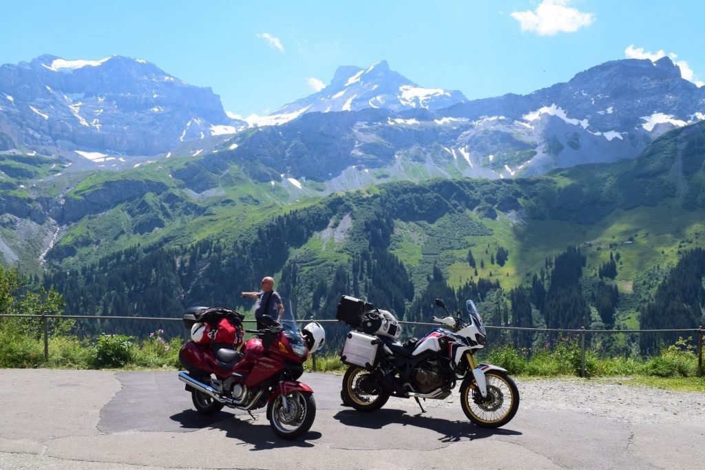 honda deauville and africa twin in alps mountain range