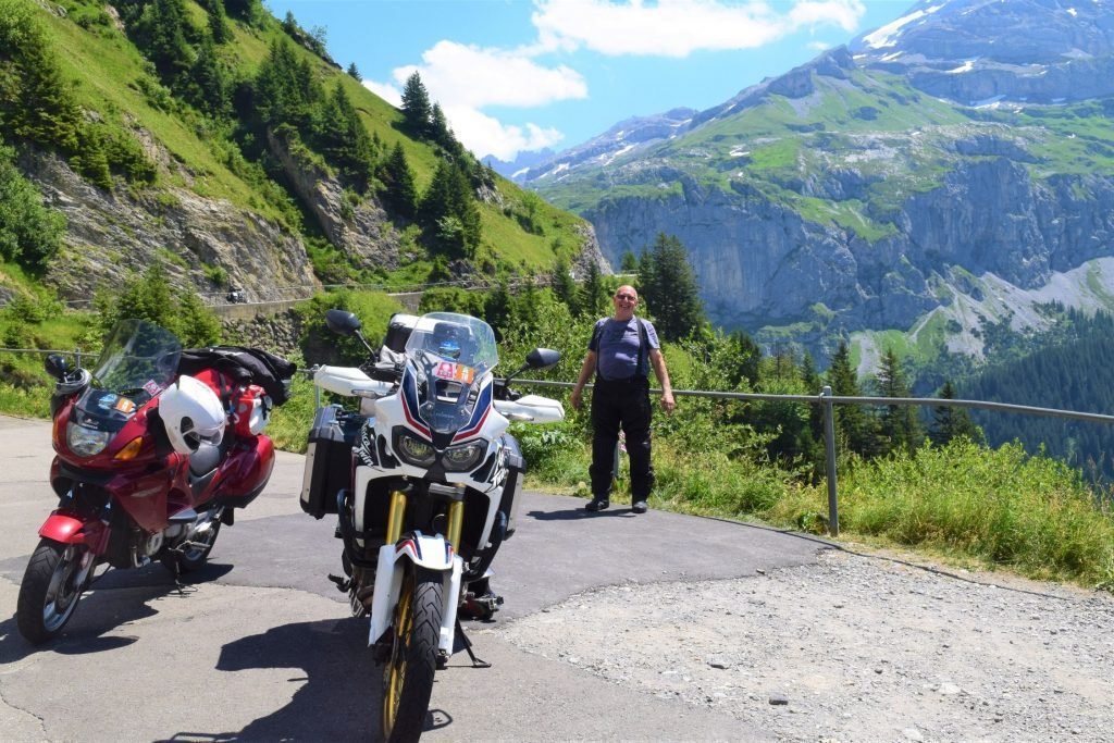 two motorcycles on silvrettastrasse - alps