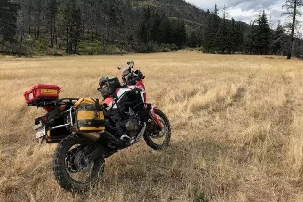honda off-road bike with soft motorcycle luggage