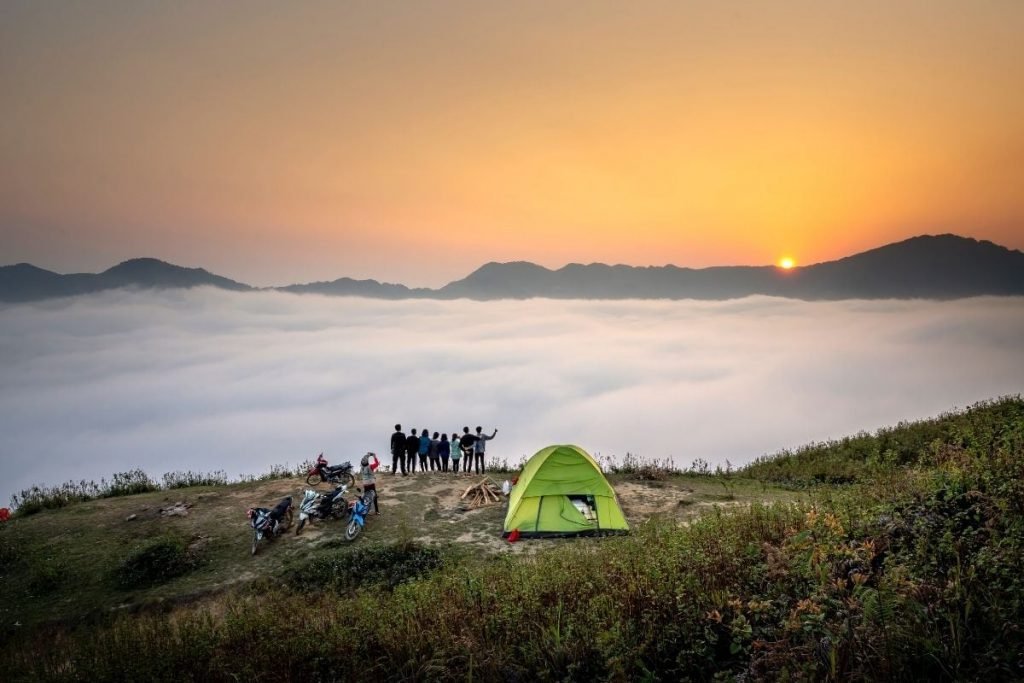 bikers camping on mountain top