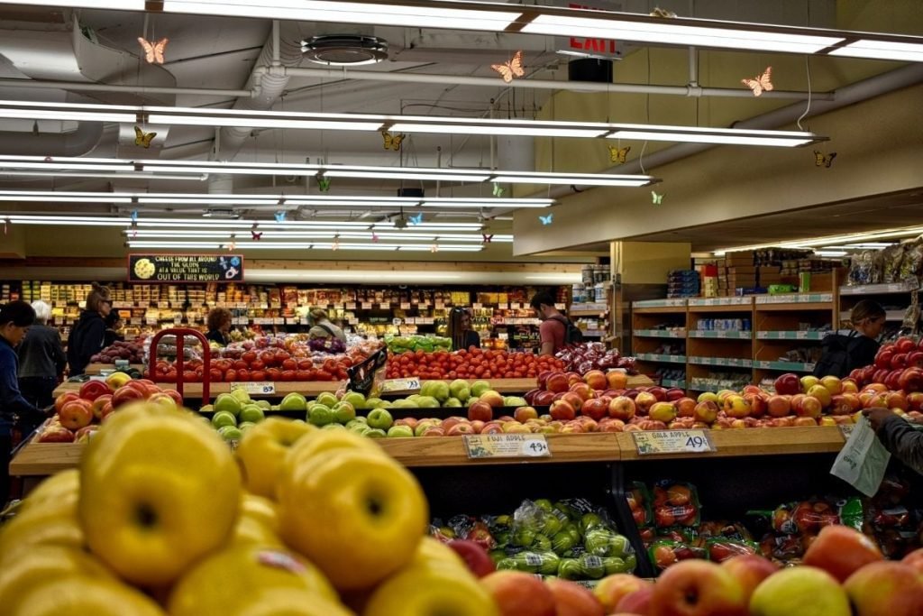 fruit & vegetables in supermarket - motorcycle touring on a budget
