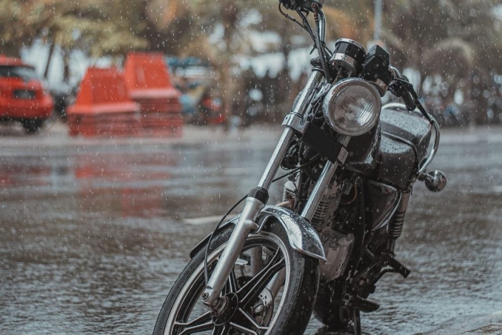 motorbike in heavy rain - touring on a motorcycle