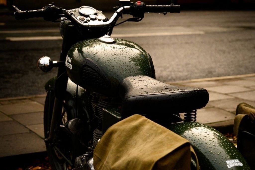 royal enfield in rain - keep dry on a motorcycle