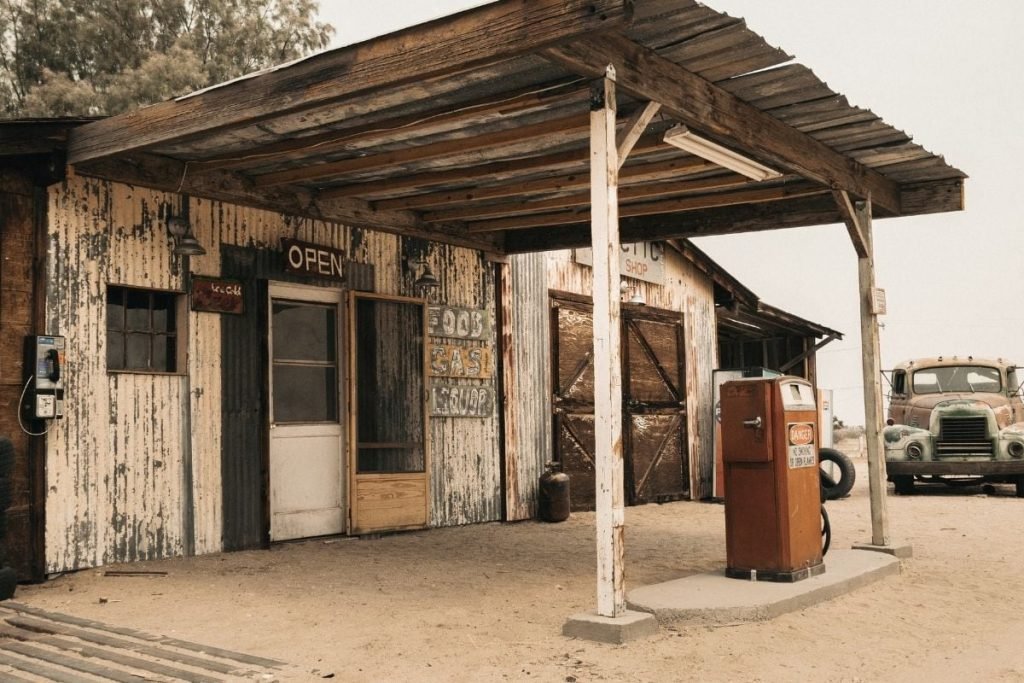 rickety fuel station in the desert