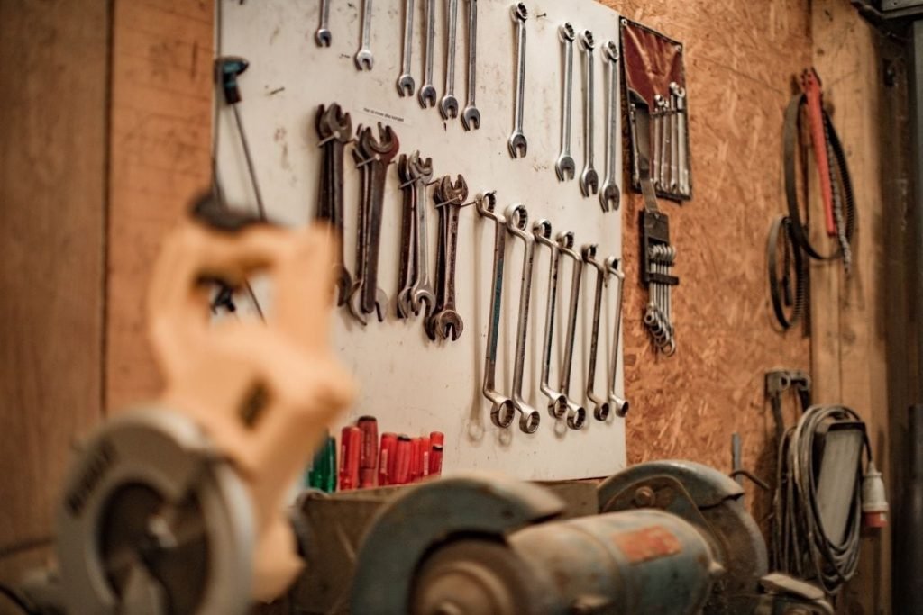 touring motorcycle tool kit - hanging in garage