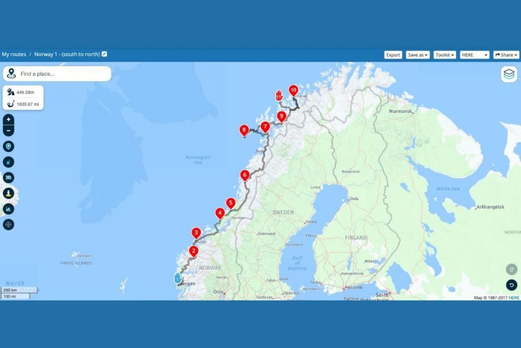 route planning process - hotel stops on myroute-app