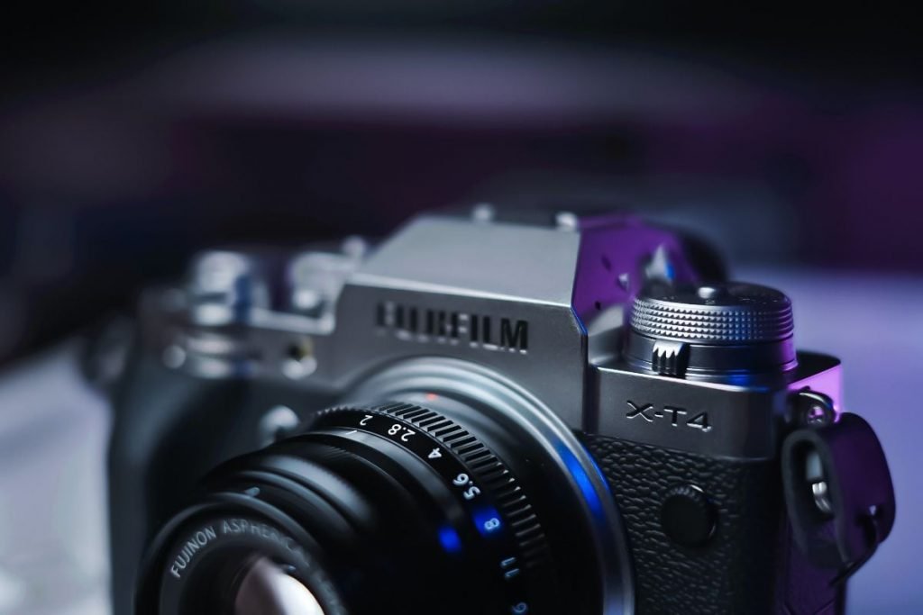 fuji x-t4 product shot purple neon - best camera setup motorcycle travel