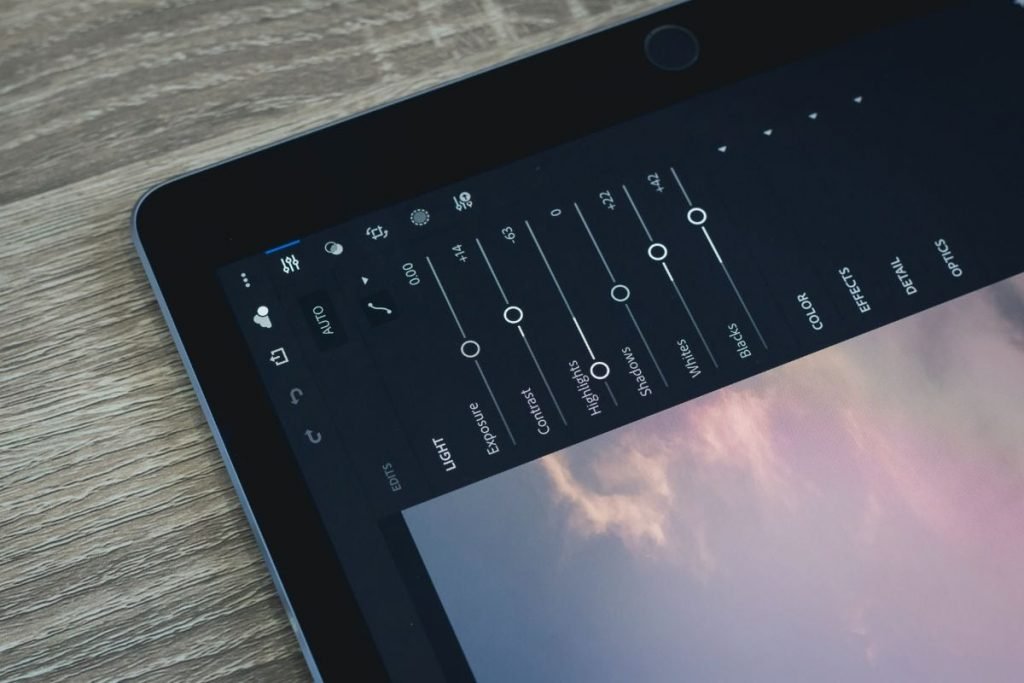 lightroom sliders on tablet