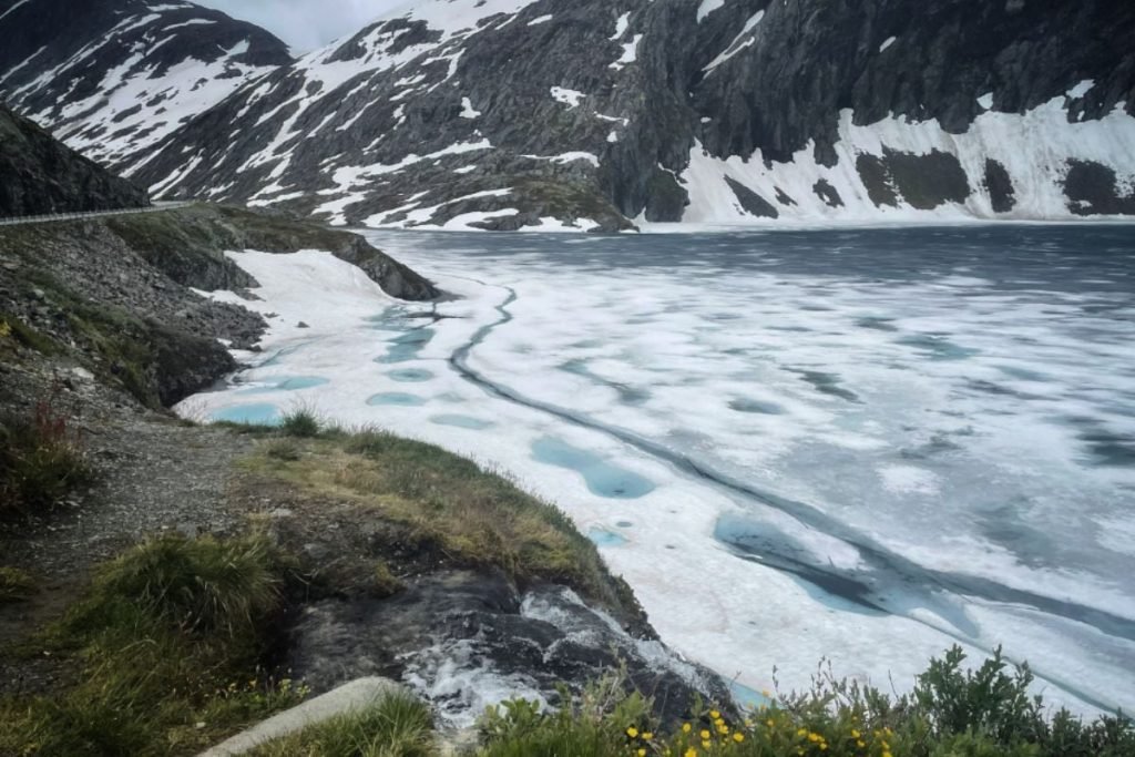 iced over fjord in norway
